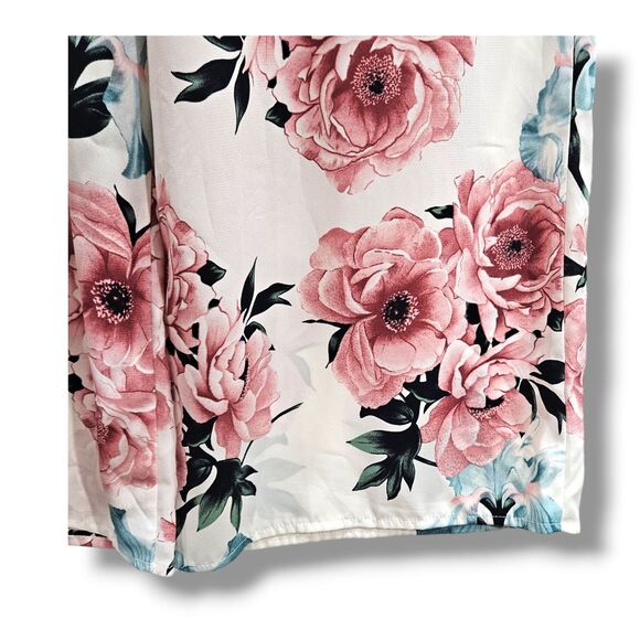 A'GACI Jumpsuit Medium Pink Multicolored Floral Peony Print Halter Wide-Leg Pant - Picture 9 of 16